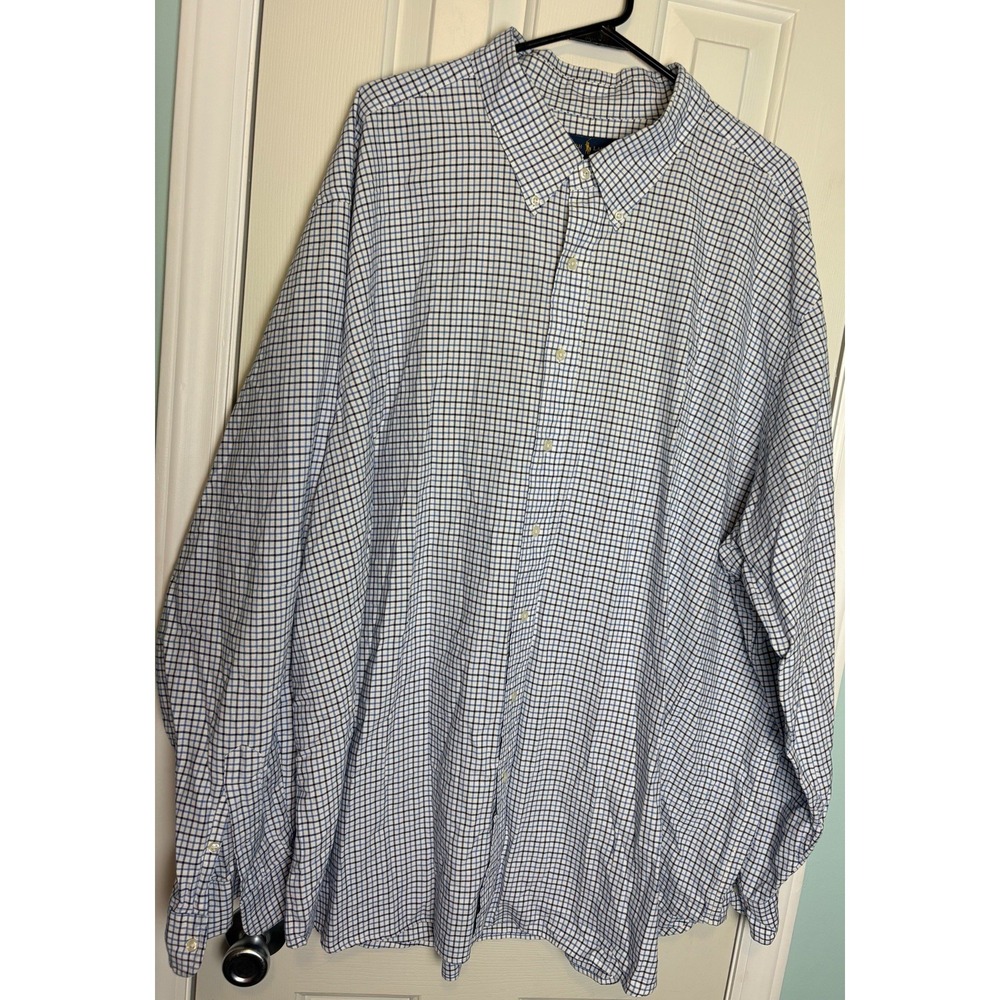 Polo Ralph Lauren Shirt Mens 4XB Blue Plaid Button Up Flesh Pony Cotton Preppy